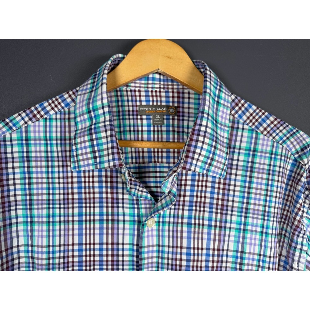 Peter Millar Summer Comfort Mens XL Plaid Performance Button Down Shirt Blue